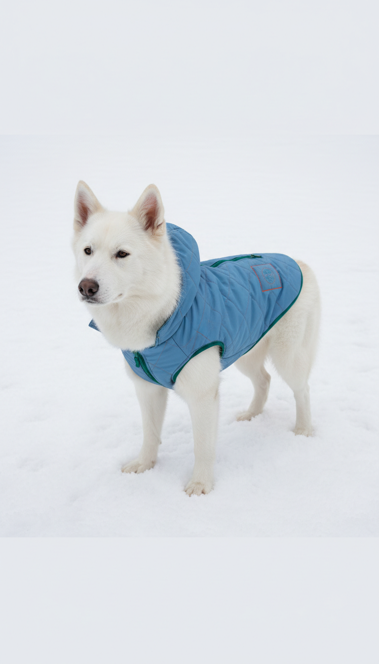 Dog winter coat front view