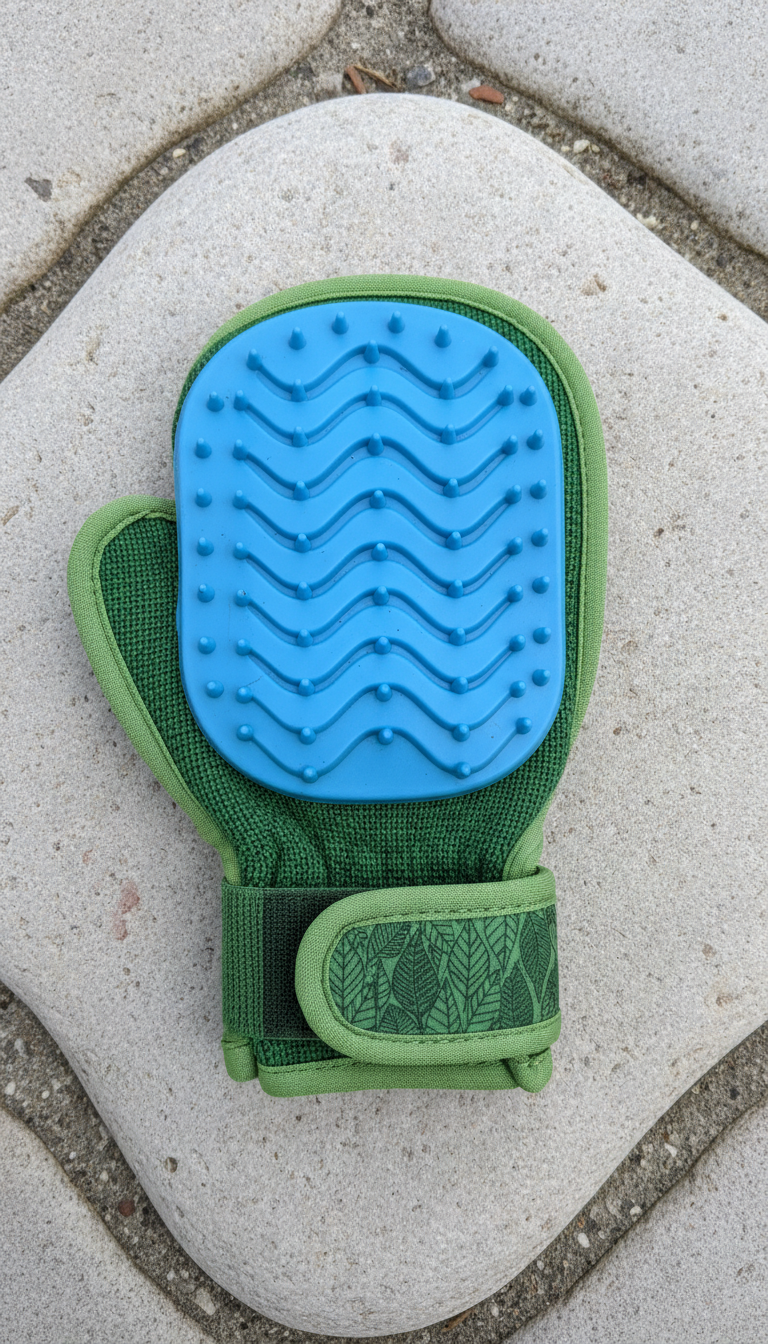Ergonomic grooming glove forest tones